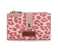 Wrangler Portefeuille pour femme avec porte-cartes à deux volets avec fermeture éclair et fenêtre pour carte d'identité, Imprimé léopard - Rose, 6 x 4 x 1.2 inches
