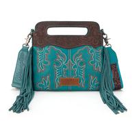 Wrangler Sac à bandoulière avec poignée supérieure pour femme avec franges brodées, M Turquoise