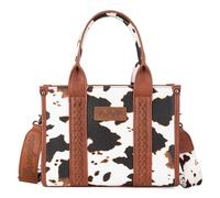 Wrangler Sac fourre-tout imprimé vache pour femme, sac à main style western bohème avec poignée sur le dessus, sacoche avec sangle signature, Imprimé vache marron