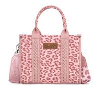 Wrangler Sac fourre-tout imprimé vache pour femme, sac à main style western bohème avec poignée sur le dessus, sacoche avec sangle signature, Imprimé léopard rose