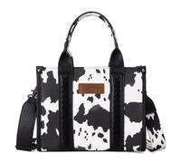 Wrangler Sac fourre-tout imprimé vache pour femme, sac à main style western bohème avec poignée sur le dessus, sacoche avec sangle signature, Imprimé vache Noir