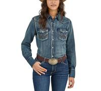 Wrangler Women's Long Sleeve Western Yoke Snap Work Shirt, Denim, L