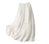 Wrap Around Line Linen Skirt, High Waisted Double Layer Skirt with Casual Soft Lightweight Maxi with Elastic Band and Pockets (FR/ES, Alpha/Lettres, M, Taille Normale, Taille Normale, White)
