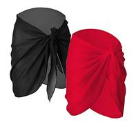 Wrap de Plage de Femmes,2 Pack Mousseline Couvertures de Maillot de Bain Paréo Plage Femme Mousseline de Soie Sarong Couverture de Bikini Vacances Natation Noir+Rouge