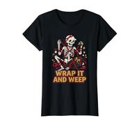 Wrap It and Weep Wrapped in Red Dark Humour Ruban de Noël T-Shirt Graphique avec Valeur, Femme, Noir, XL