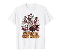 Wrap It and Weep Wrapped in Red Dark Humour Ruban de Noël T-Shirt Graphique avec Valeur, Homme, Blanc, XL
