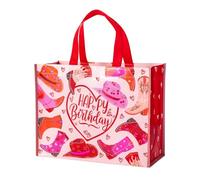 WRAPAHOLIC Grand sac cadeau d'anniversaire réutilisable avec poignées - 25,4 x 12,7 x 33 cm - Cowgirl Happy Birthday