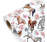 WRAPAHOLIC Mini rouleau de papier cadeau cheval - 43,2 cm x 5 m - Papier cadeau cheval et floral pour fête Derby du Kentucky, courses de chevaux, anniversaire