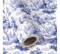 WRAPAHOLIC Mini rouleau de papier cadeau floral bleu et blanc - 43,2 cm x 5,5 m - Motif toile de Jouy français bleu vintage parfait pour mariage, anniversaire, fête prénuptiale, goûter