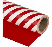 WRAPAHOLIC Mini rouleau de papier cadeau réversible - 43,2 cm x 10 m - Motif rayures rouges et rayures pour Noël, anniversaire, vacances, mariage, fête prénatale