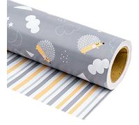 WRAPAHOLIC Mini rouleau de papier cadeau réversible pour fête prénatale - 43,2 cm x 10 m - Motif hérissons mignons et rayures pour anniversaire, vacances, fête
