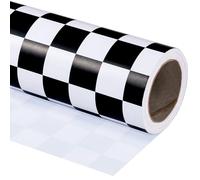 WRAPAHOLIC Rouleau de papier cadeau à motif drapeau à carreaux - 43,2 cm x 5 m - Voiture de course pour anniversaire d'enfant, anniversaire de filles et garçons, fête prénatale