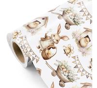 WRAPAHOLIC Rouleau de papier cadeau de Pâques - Mini rouleau de 43,2 cm x 5 m - Lapin de Pâques printanier, poussin, chariot à main et motif floral, parfait pour Pâques, fête prénatale, fête
