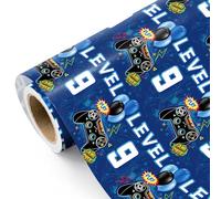 WRAPAHOLIC Rouleau de papier cadeau pour 9e anniversaire de jeu - Mini rouleau de papier cadeau - 43,2 cm x 5 m - Manette de joueur niveau 9 - Pour anniversaire, amateur de jeux, fête prénatale