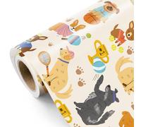 WRAPAHOLIC Rouleau de papier cadeau pour chien - Mini rouleau de 43,2 cm x 5 m - Motif chiens mignons sportifs et coupe champion, parfait pour un anniversaire, les amoureux des chiens, les