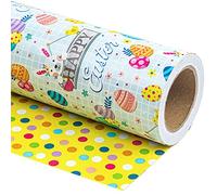WRAPAHOLIC Rouleau de papier cadeau réversible - 43,2 cm x 10,4 m - Motif lapin de Pâques et œufs pour célébration, fête prénatale