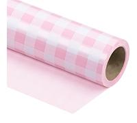 WRAPAHOLIC Rouleau de papier cadeau réversible - 43,2 cm x 10 m - Motif écossais rose et blanc pour anniversaire, vacances, mariage, fête prénatale