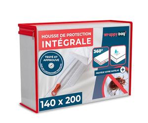 Wrappybag Housse de Matelas Imperméable - Housse Intégrale Anti-Punaise de Lit & Acarien - Alèse Protège Matelas sans Traitement Chimique - Surface Coton Doux & Confortable - 140x200x20 cm