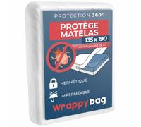 WRAPPYBAG Housse de Matelas Imperméable Intégrale Anti-Punaise de Lit & Acarien - Alèse Protège Matelas sans Traitement Chimique - pour Matelas 135 x 190 cm - 19 Tailles et hauteurs Disponibles