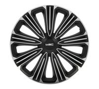 WRC 007470 Lot de 4 Enjoliveurs 15 Pouces Bicolore Gris et Noir - ABS Résistant aux Chocs - Finition Sportive Noir Mat et Gris Silver - Fixation par Clipsage Facile et Entretien Simple
