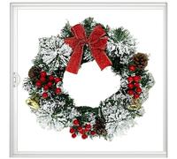 Wreath Christmas Wreath for Front Door - 40cm Artificial Green Pin Wreath with Red Bow | Holiday Wall, Window, Fireplace, Porch & Indoor Outdoor Xmâs Decorations