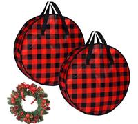 Wreath Storage Conteneur | 2 pièces Plaid Zippered Wreath Storage Bags With Handles For Protecting Holiday Wreaths, Suitable For Christmas Decor In Home, Basement, Garage, Closet, And Attic