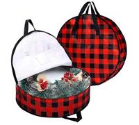Wreath Storage Conteneur | 2 pièces Plaid Zippered Wreath Storage Bags With Handles For Protecting Holiday Wreaths, Suitable For Christmas Decor In Home, Basement, Garage, Closet, And Attic