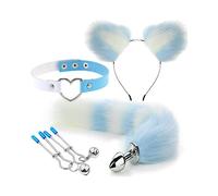 WreGmgg ̣ σ Jeu de rôle de Renard et de Chat en Nylon Blanc et Bleu, 4 pièces, Cadeau
