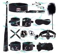 WreGmgg 12 Morceaux Cuir Lisse IntéRieur 4 Couleurs DifféRentes Set De Remise en Forme, avec Masque pour Les Yeux Et Menottes - D-1