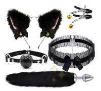 WreGmgg Black Lace Fox 4 Piece Set with Face Trim, Exquisite Cosplay Outfit, Soft to The Touch -Z