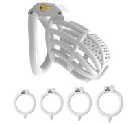 WreGmgg Cage Protectrice en RéSine Blanche pour Les Hommes, Cage Respirante d'exercice SpéCial avec 4 Anneaux D-1 (L)