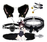 WreGmgg Fourrure Renard Queue Oreille Serre - tête Cosplay Costume Halloween Accessoires Set, Cadeau pour Les Couples - H