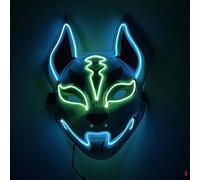 WreGmgg LED Masque De Renard À Led Costume Halloween,18 Couleurs,Deguisement Lumineux Halloween Homme Femme Adulte Horreur Scream Ghostface Cosplay ((Bleu glacier + vert clair))