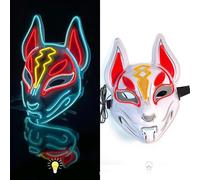 WreGmgg LED Masque De Renard À Led Costume Halloween,18 Couleurs Deguisement Lumineux Halloween Homme Femme Adulte Horreur Scream Ghostface Cosplay ((Rouge+bleu+jaune))