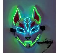 WreGmgg LED Masque De Renard À Led Costume Halloween,18 Couleurs, Deguisement Lumineux Halloween Homme Femme Adulte Horreur Scream Ghostface Cosplay ((Vert clair + Bleu glacier))