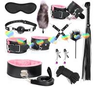 WreGmgg Set De Combinaison De Sport en Cuir Doux RéGlable Rose De 11 PièCes, Y Compris L'EntraîNeur De Hanche, Le BâTon De Plume Et L'Assemblage De Fouet D'EntraîNement-D7
