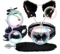 WreGmgg Set De Jeux De RôLe Noir Mignon De 4 PièCes avec Foulard, Masque pour Les Yeux Et Boucles d'oreilles Mignonnes, Cadeau pour Couple - D10