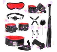 WreGmgg Set De Remise en Forme ExtéRieure en Cuir Lisse De 10 PièCes, Multifonctionnel Et RéGlable, avec Menottes Et Fouets - D-1