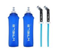 WRELS Gourde Souple Running Pliable, Pack de 2 500ml Flasque Running avec de la paille-Idéal pour Course à Pied, Trail, Randonnée-Sans BPA(Bleu Foncé)