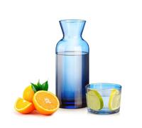 Wrenbury Carafe à eau de chevet bleue et verre - Pichet de 652 g avec tasse pour table de chevet - Carafe vintage - Brume bleue