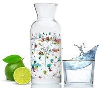 Wrenbury Carafe à eau de chevet et verre - Pichet en verre de 700 ml avec tasse - Carafe élégante pour chambre à coucher et salle à manger - Motif floral