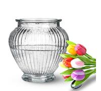 Wrenbury Laurel Vase en verre côtelé pour fleurs 15 cm Jonquille pour bouquets - Vase en verre transparent pour tulipes - Centre de table classique