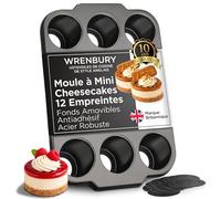 Wrenbury Lot de 12 mini moules à gâteau au fromage, avec fond lâche, en acier au carbone, antiadhésif, sans PFOA, passe au four jusqu'à 230 °C, pour cheesecake, muffins et tartelettes