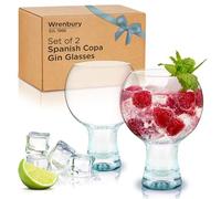 Wrenbury Lot de 2 grands verres à gin avec tige courte et base solide - Forme ballon - 562 ml - Bleu saphir