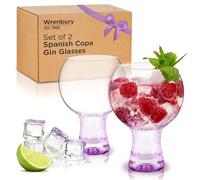 Wrenbury Lot de 2 grands verres à gin avec tige courte et base solide - Forme ballon - 562 ml - Violet