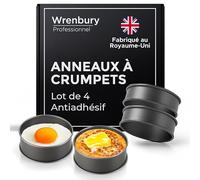 Wrenbury Lot de 4 anneaux de cuisson antiadhésifs pour muffins anglais, crumpets, œufs au plat et crêpes parfaites - Acier au carbone, facile à nettoyer - Conçu et fabriqué en Angleterre