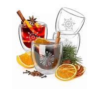 Wrenbury Lot de 4 verres à vin chaud 220 ml - Motif flocon de neige - Boroscilicate festif à double paroi - Isolé pour boissons chaudes