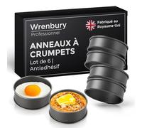 Wrenbury Lot de 6 anneaux à crumpet anti-adhésifs - Anneaux de cuisson pour œufs de 9 cm - Moules à muffins anglais pour pâtisserie - En acier carbone facile à nettoyer - Fabriqué en Angleterre