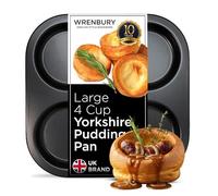 Wrenbury Moule à pudding Yorkshire à 4 trous - Grand plateau en acier carbone anti-adhésif de 10 cm - Moule de cuisson épais pour grands Yorkshires et dîners rôtis