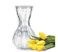 Wrenbury Vase en verre côtelé pour fleurs de 15 cm - Récipient jonquille pour bouquets - Vase à bourgeons en verre transparent pour tulipes - Pour décoration de table classique